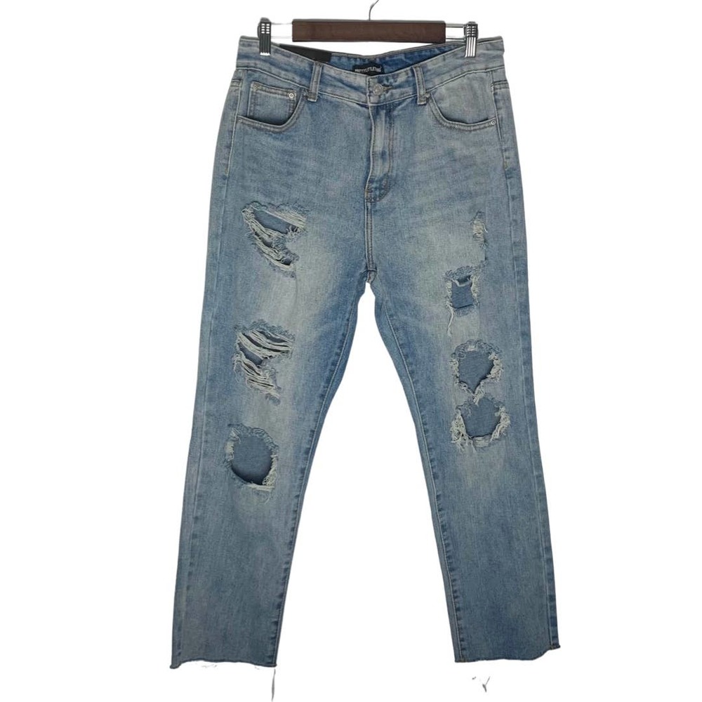 PrettyLittleThing | Women | Light Wash Extreme Distressed Mom Jeans | Size 29
